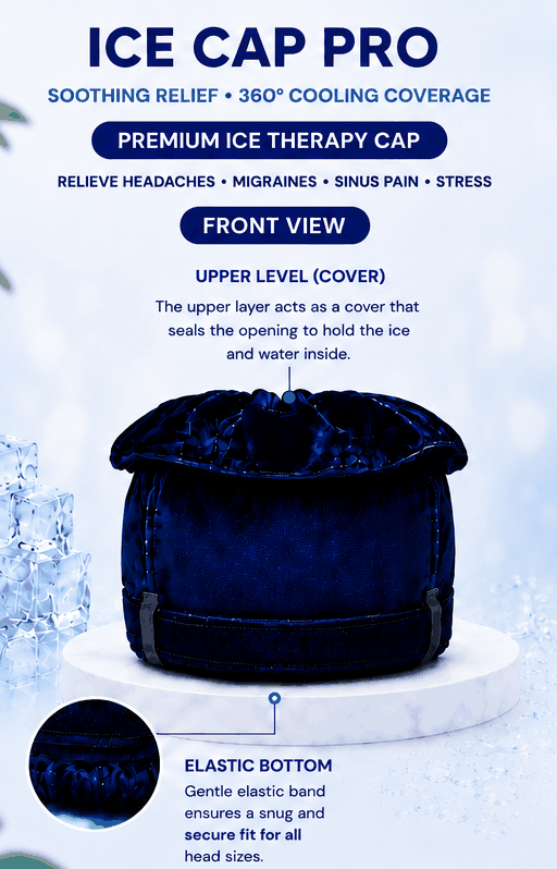 Front view of the Ice Cap Pro showing the upper layer cover and elastic bottom