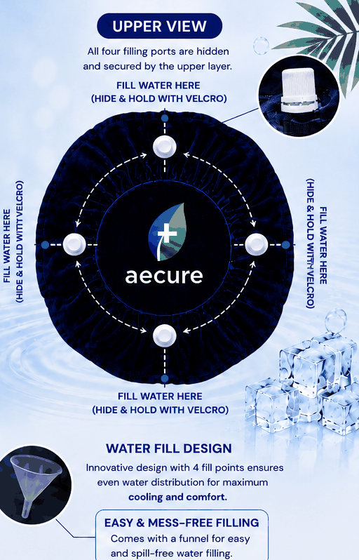 Upper view showing all four hidden water fill ports and the Aecure water fill design